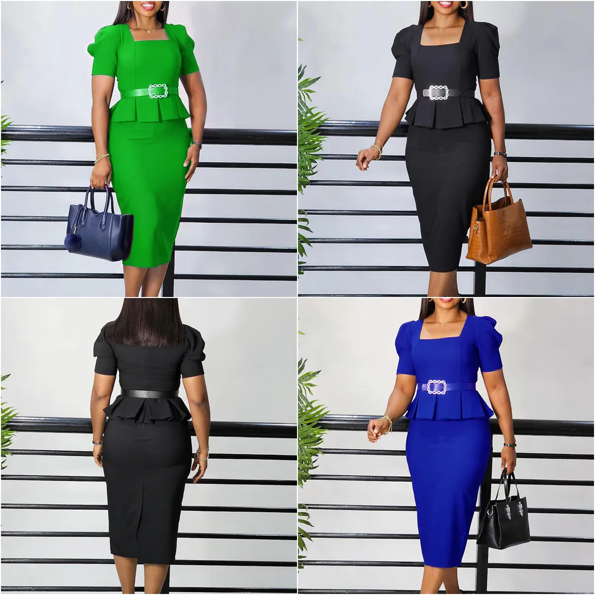 Robes de bureau d'été pour femmes D508, robes de travail formelles pour  femmes, robes de carrière, col carré, manches courtes, volants, robes