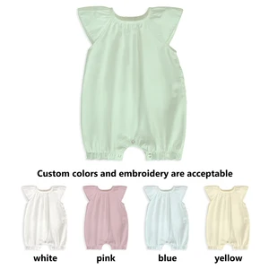 High Quality Custom Cute 100% Cotton Newborn Baby Clothes Sleeves Solid Color Baby Rompers Set