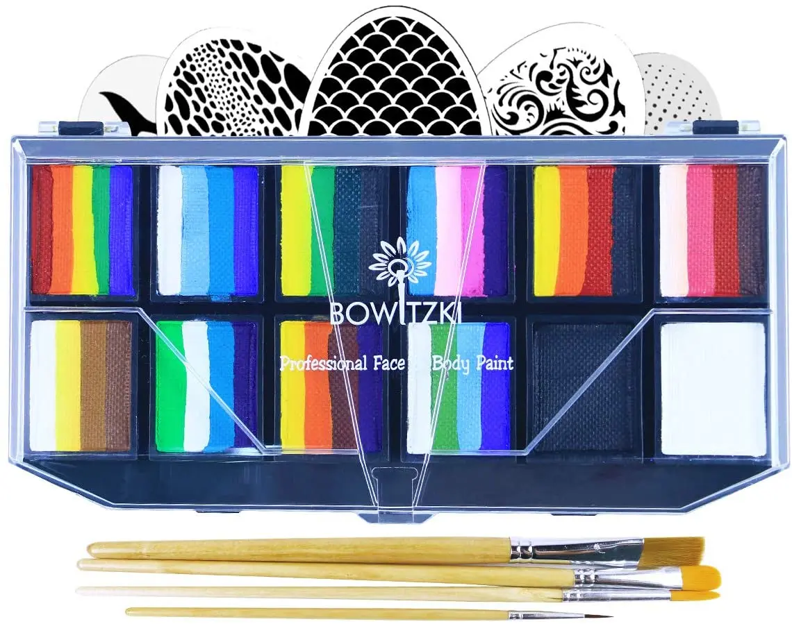 Bowitzki Professional Rainbow Face Paint Kit with Paint Sponges