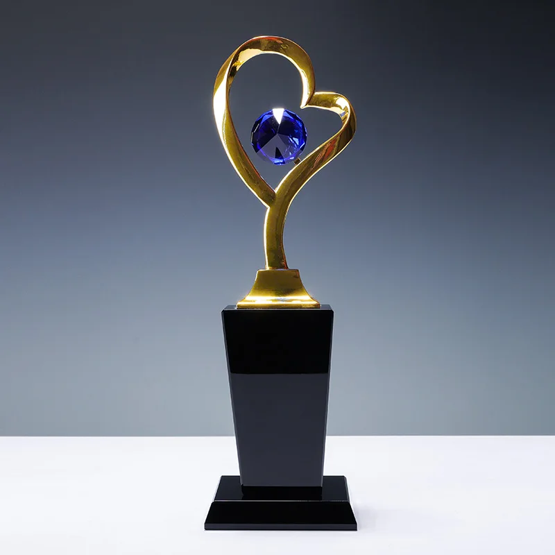 Factory direct custom k9 crystal Blue diamond metal love trophy manufacture