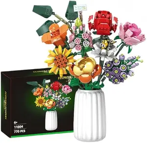 EPT Assemble 8 Flower Brick Bouquet Flower Building Blocks Set Toy With Rose