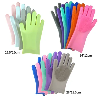 Silicone Heat-Resistant Dishwashing Gloves Scrubber Medium Thickness Kitchen Washing Gloves Cleaning Brush Sponge Winter