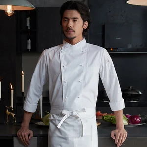 Zhenyao High-End Men's Chef Work Clothes Long Sleeve Canvas Button Closure Breathable Net Checkers for Five-Star Restaurants