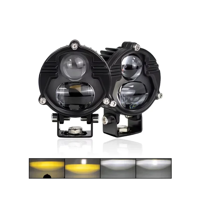 Motorcycle LED Spotlight 3 Inch Yellow and White Dual Color High and Low Beam External Electric Vehicle Front Gourd Spotlight