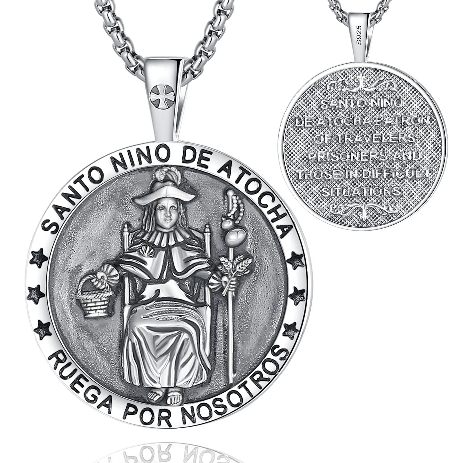 Merryshine Unisex 925 Sterling Silver Santo Nino De Atocha Necklace