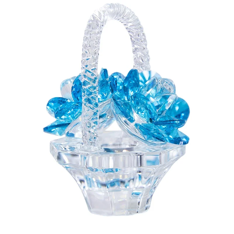 H&D Handmade Blue Crystal Rose Figurine Glass Xmas Wedding Gift Ornaments 4.5" 