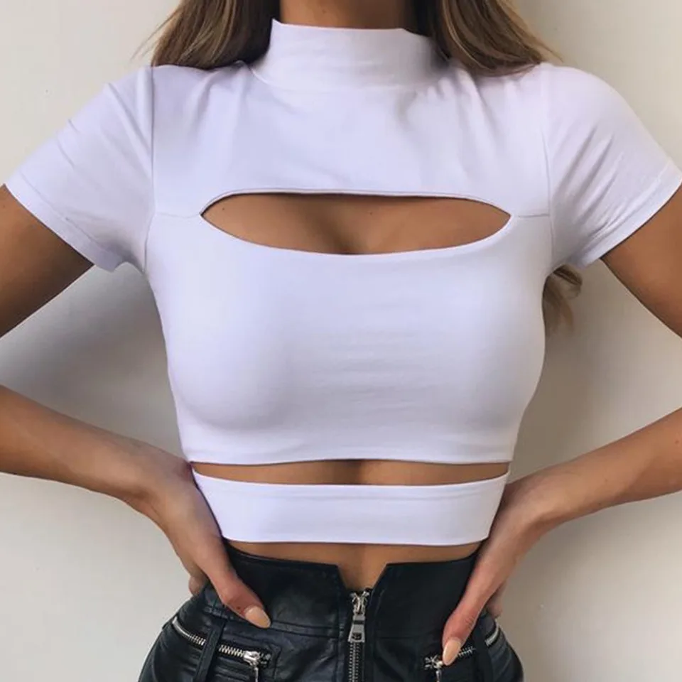 lovgivning indsigelse sfærisk Summer Women T Shirts Sexy Crop Top Shirts For Hot Girls Short Sleeve  Hollow Out Crop Tops Round Neck Tight T Shirts For Ladies - Buy Simple Sexy  Girls Round Neck T