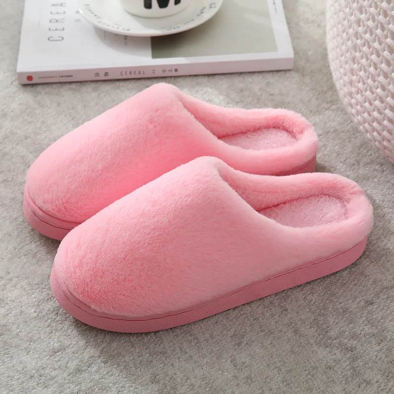 Fashion Bedroom Slippers Thick Bottom Fur Hotel Fluffy Slip Warm Slides ...