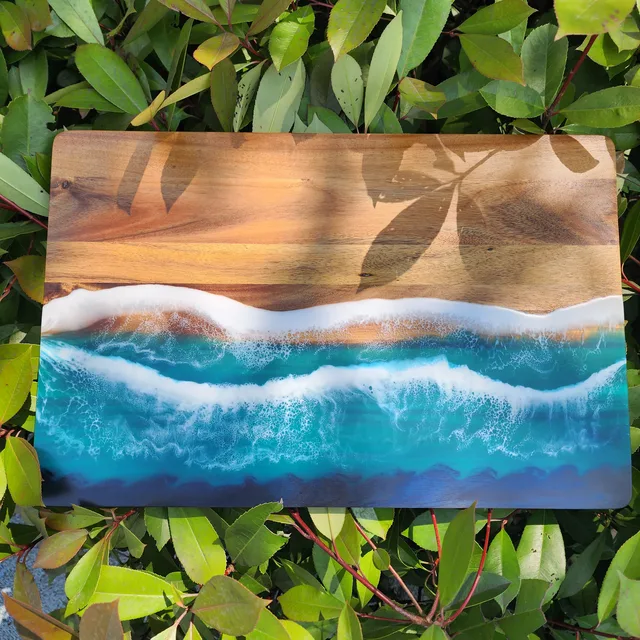 Custom Personalized Acacia Wood Blue Epoxy Resin Cutting Chopping Serving Board Unique Engagement Gift Couples News Ocean Resin
