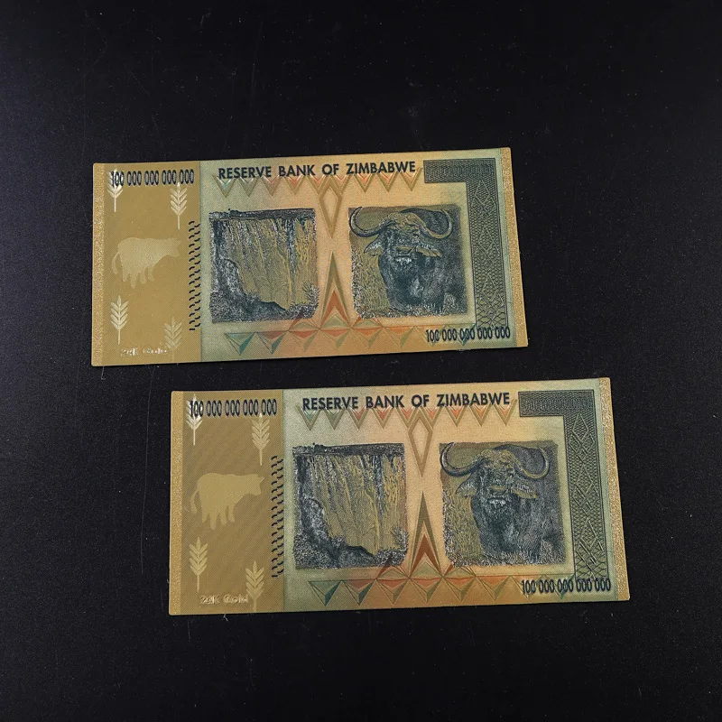 High Quality Plastic Craft Colorful Print Zimbabwe 100000000000000 Play Money 24k Gold Foil Plated Banknote
