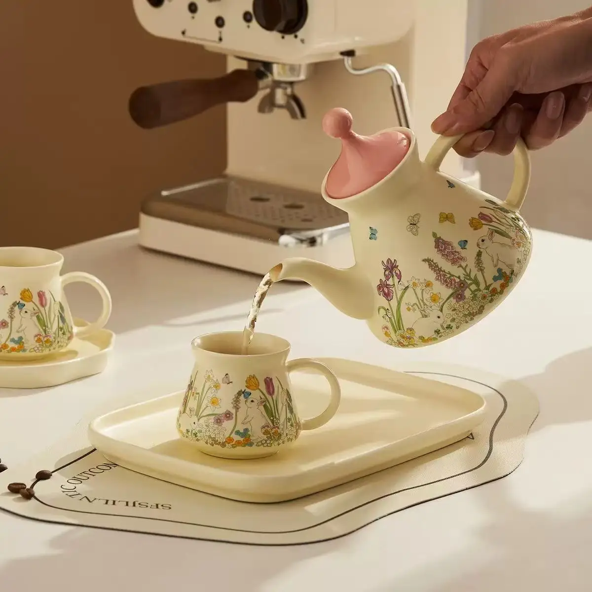 M Ceramic Teapot and Cup Set Perfect Birthday Gift for Tea Lovers Cartoon Princess Heart Alice in Wonderland Teapot Mug Set