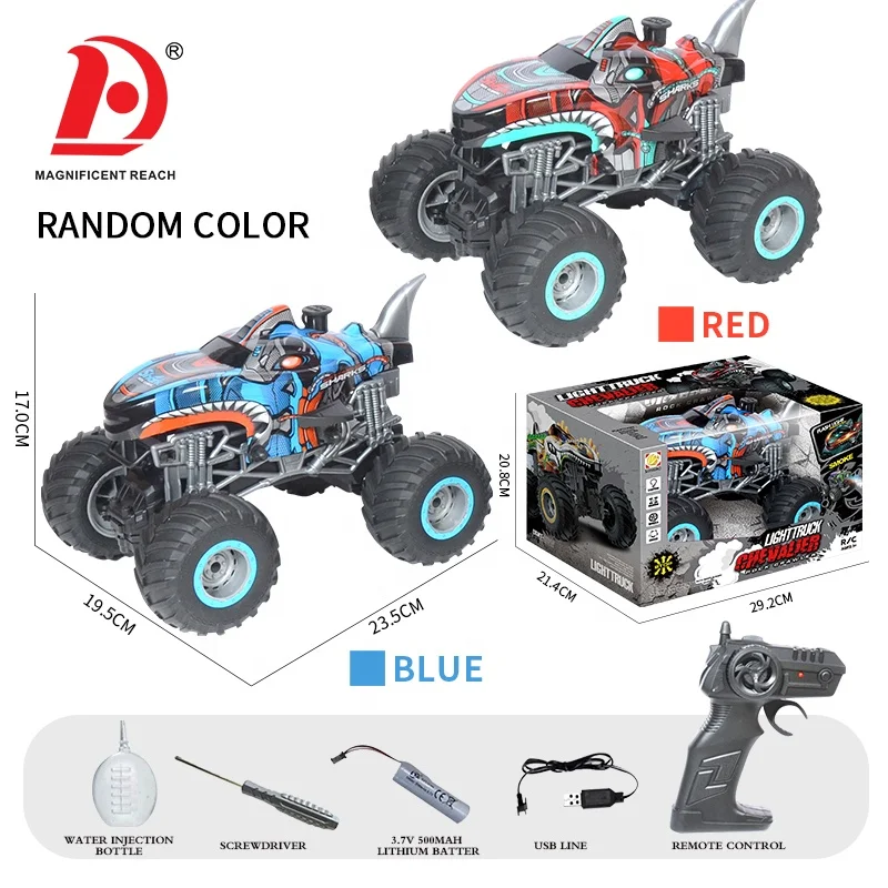 HUADA 4CH 27MHZ Fast Racing 4WD High Speed Light Mist Spray Shark RC Car Toys Dinosaur Climbing Off Road Remote Control Trucks