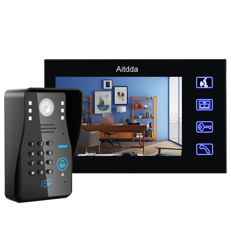 7"RFID Password Video Door Phone Intercom Doorbell+IR Camera+Electric Strik Lock