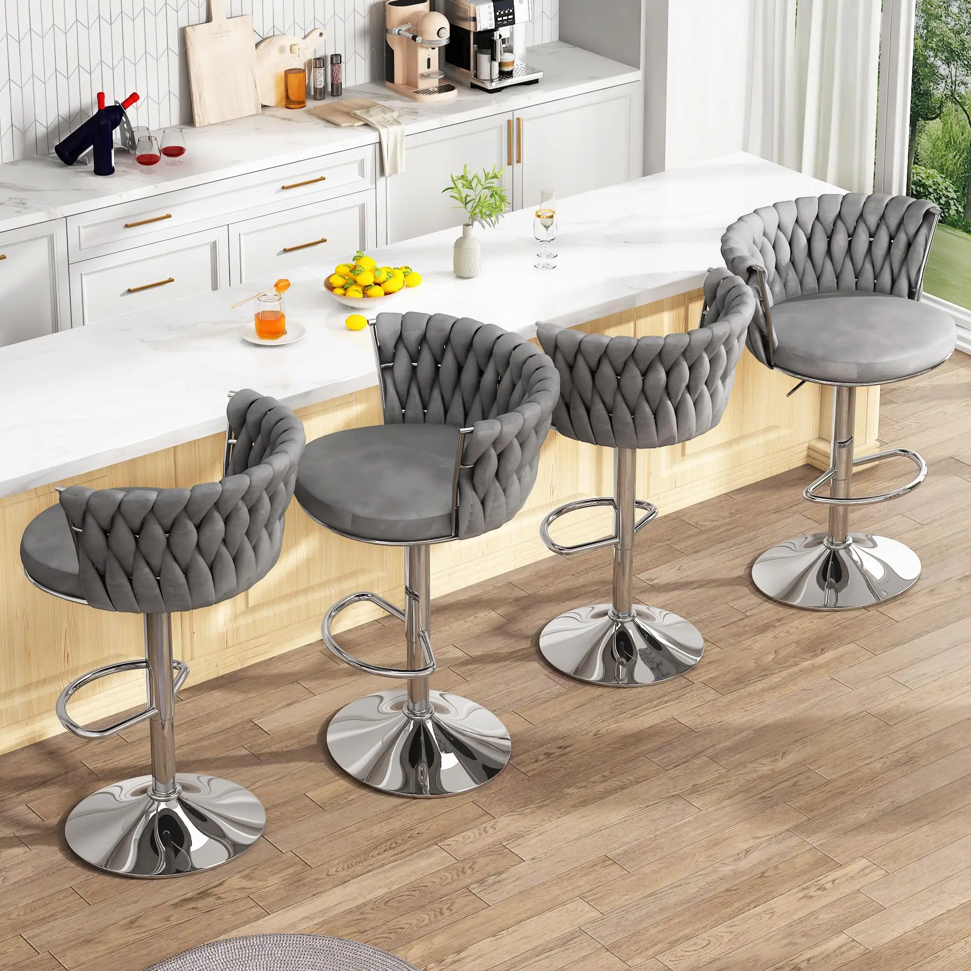 Rotating Bar Chairs Counter Height Velvet Luxury Stools