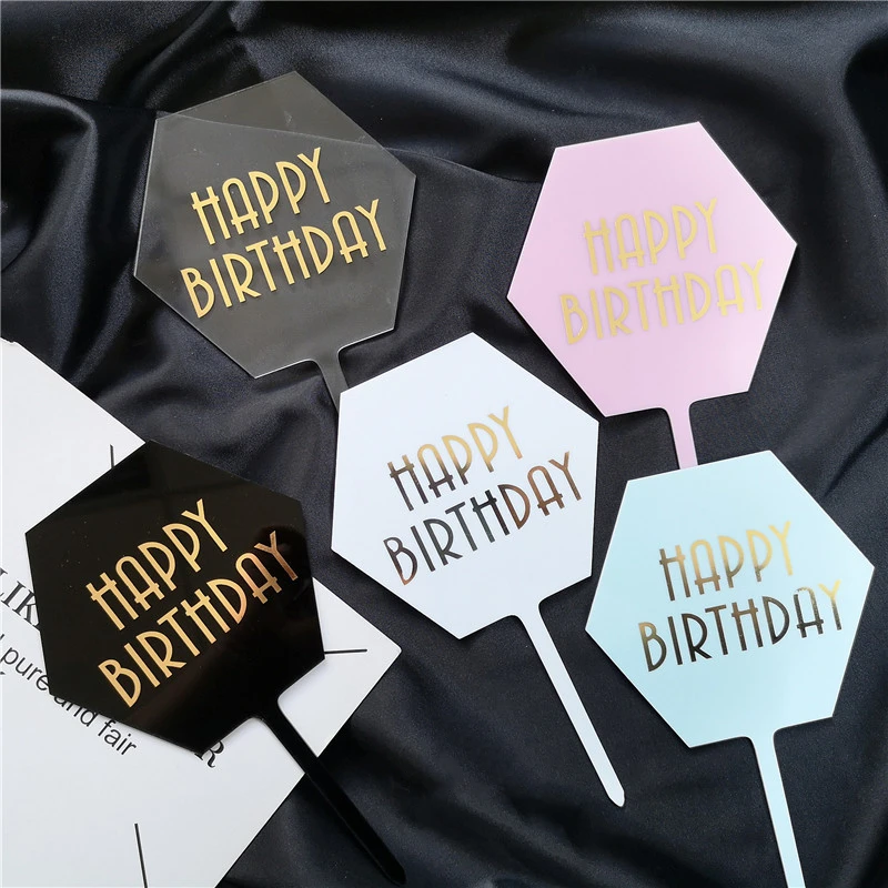 Mixed 30 Designs Happy Birthday Circular Acrylic Cake Cupcake Topper with Gold Embossing