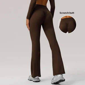 MIQI Custom Apparel Nylon Butt Lifting Yoga Leggings Workout Gym Pants Active Wear Flared Scrunch Yoga Leggings