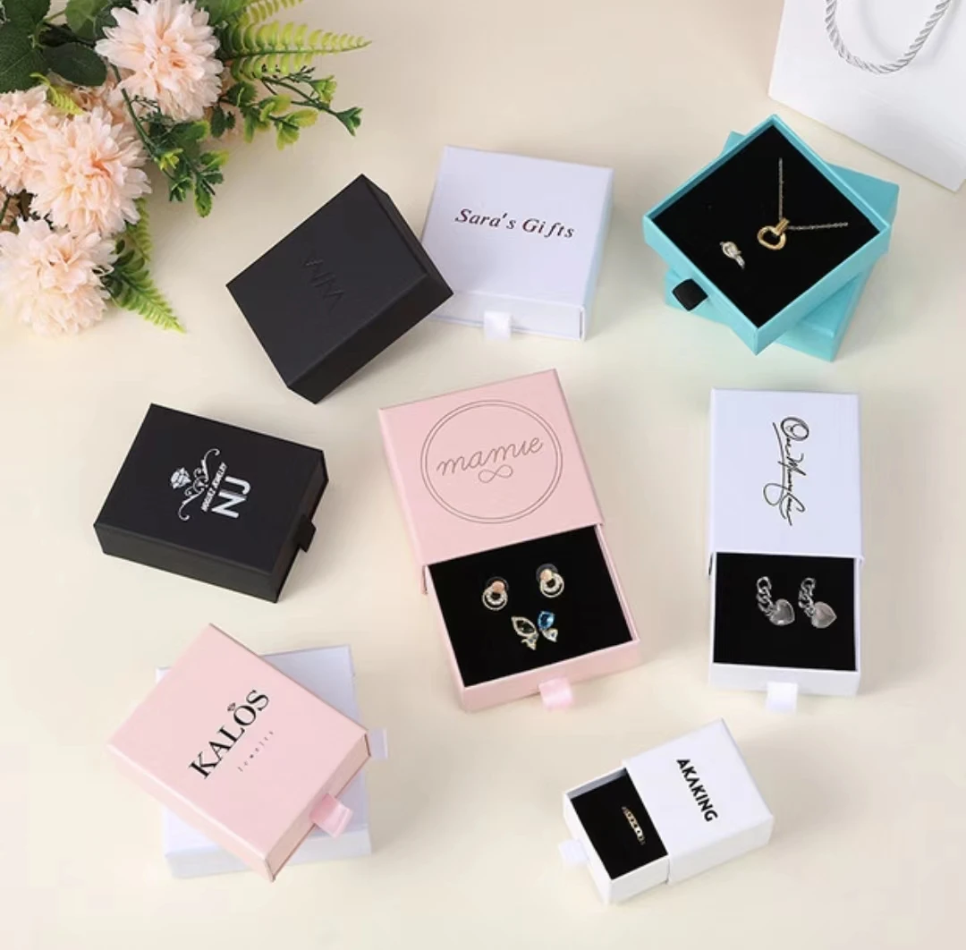 Custom Logo Small Pink Paper Cardboard Ring Drawer Packaging Jewelry ...