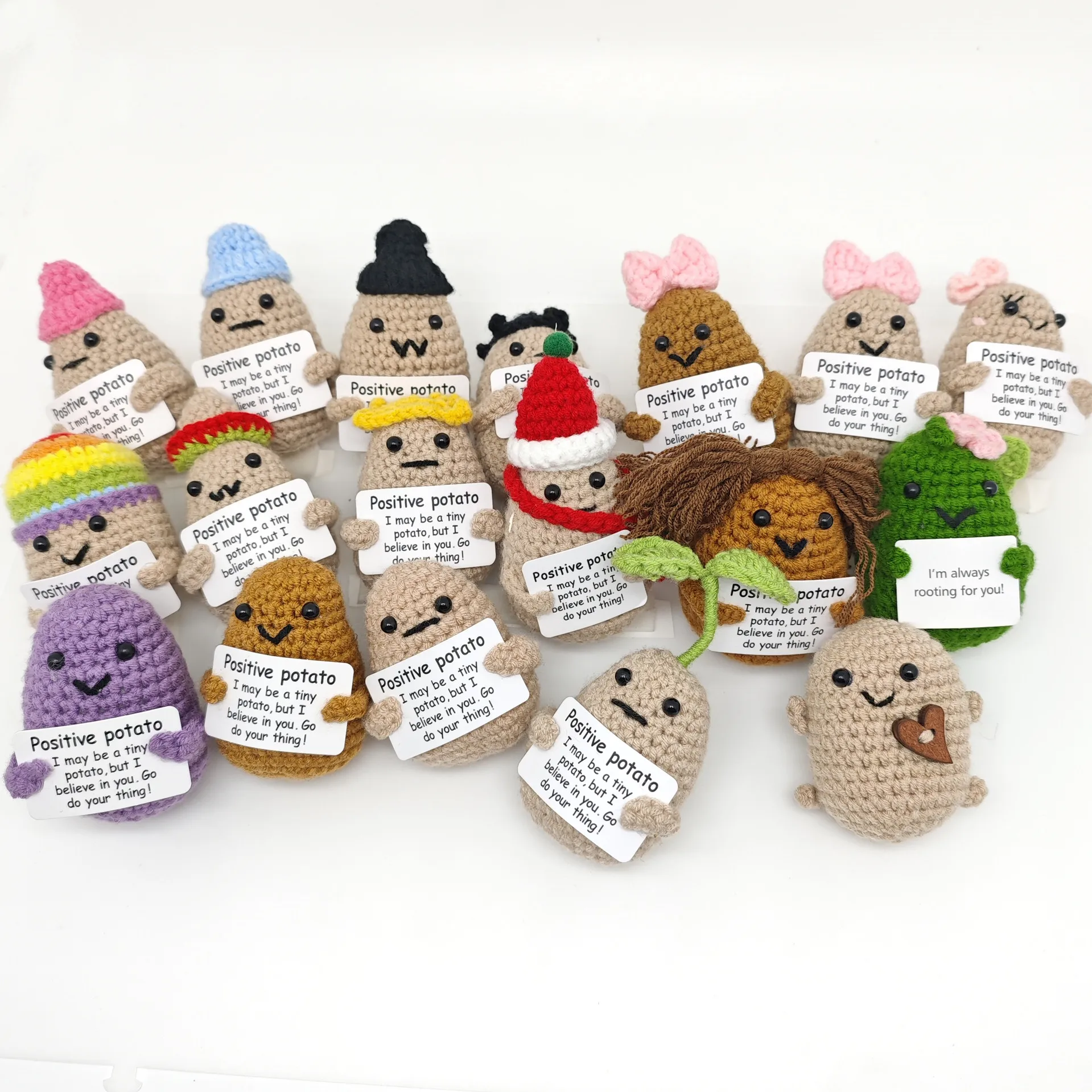 Handmade Emotional Support Positive Potato Birthday Gift, Crochet Positive Potato Doll with Positive Card, Soft Wool Knitting Positive Life Potato for