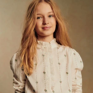 Autumn and Winter Girls' Long-sleeved White Printed Shirt