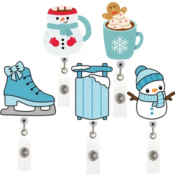 New Style Christmas Series Badge Holder Acrylic Snowman Ice Skates Gingerbread Man Badge Reel