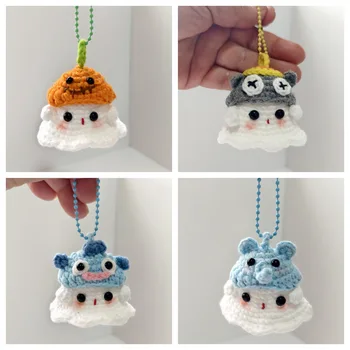 Hand-Woven Cute Couple Bestie Bag Car Pendant Gift Popular Little Ghost Light Keychain Premium Plush Key Chains