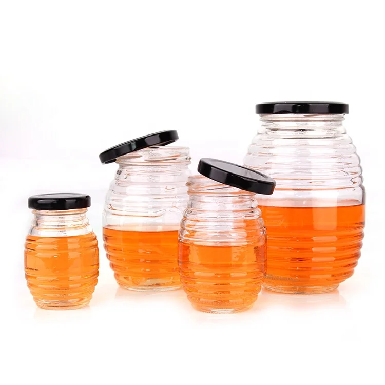 100ml 200ml 380ml 750ml Beehive Honeycomb Shape Glass Honey Jars Bottle with Tinplate Metal Lid