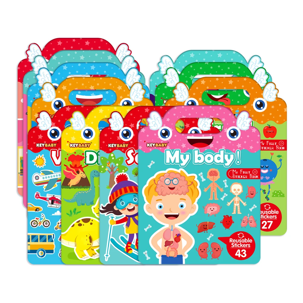 Wholesale keybaby cartoon waterproof reusable toy stickers for children kids 2-4 Preschool Education Learning jelly sticker book