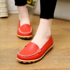New Spring Autumn Shoes Woman Genuine Leather Women Flats Slip on Women Loafers Moccasins Female Shoe Plus Size 35-41