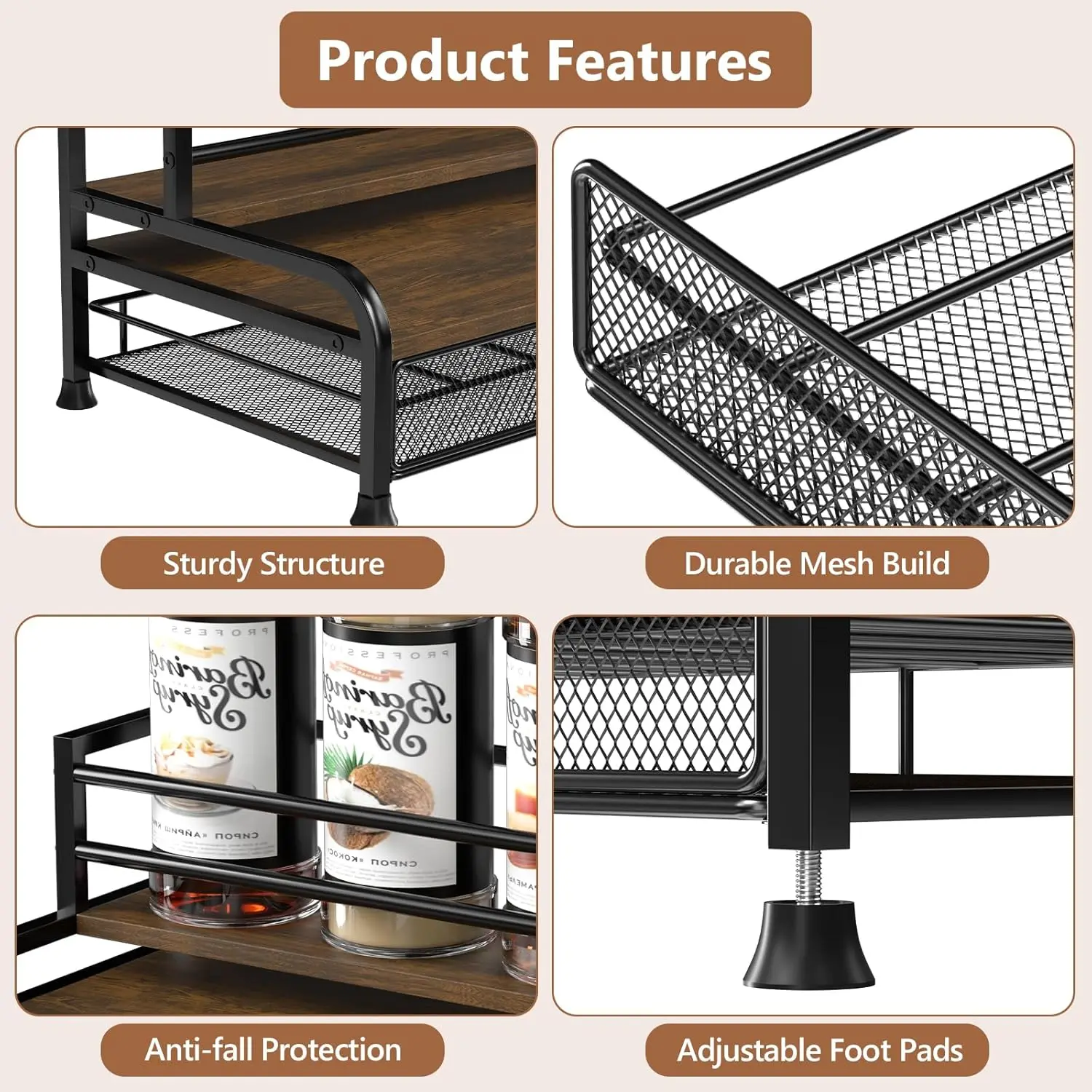 Modern 8 Bottle Coffee Syrup Rack Organizer 3-Tier 35 K Cup Storage ...