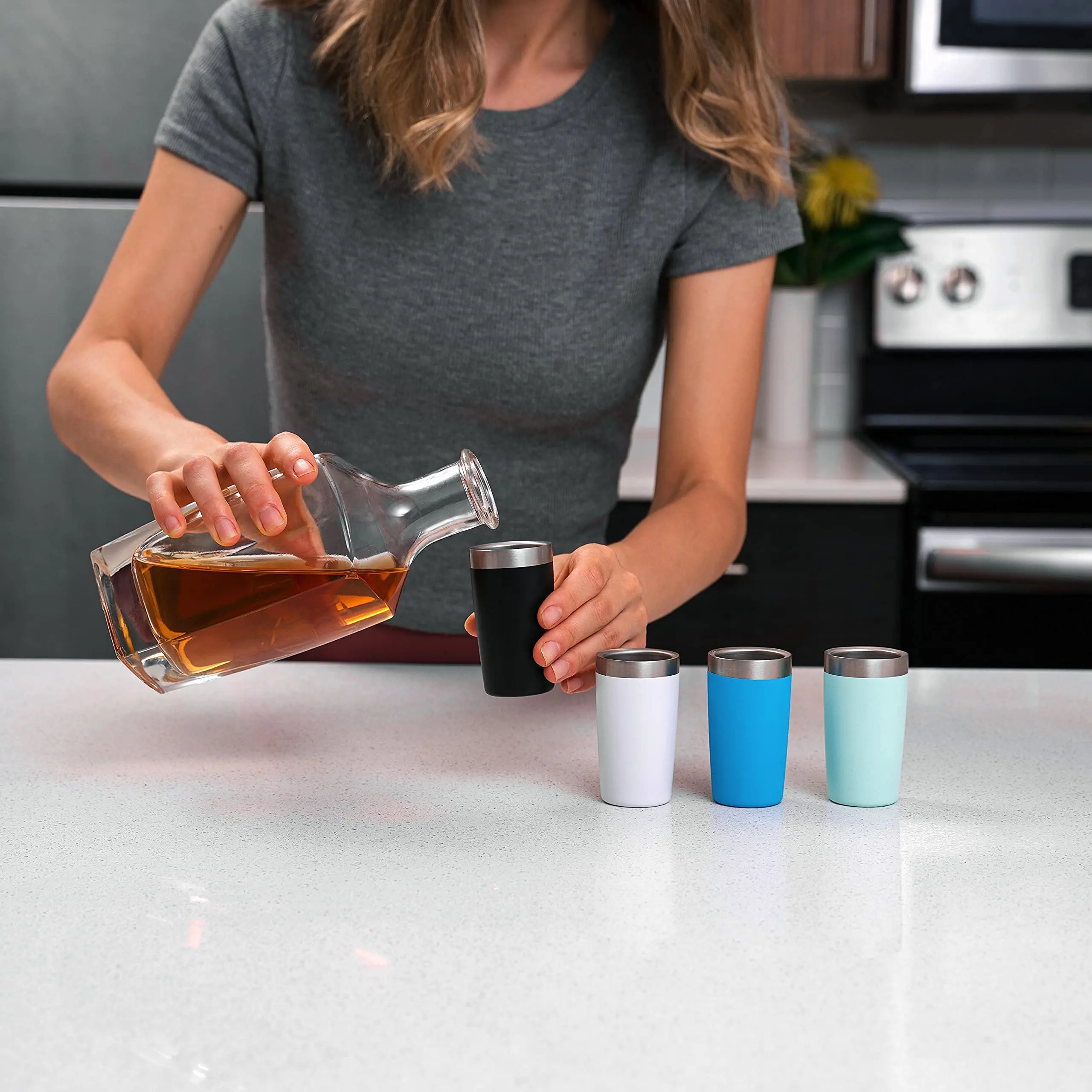 DD1862  Mini Double-Wall 2oz Insulated Demitasse Cup Heavy Base Stainless Steel Espresso Tumbler Shot Glass Set