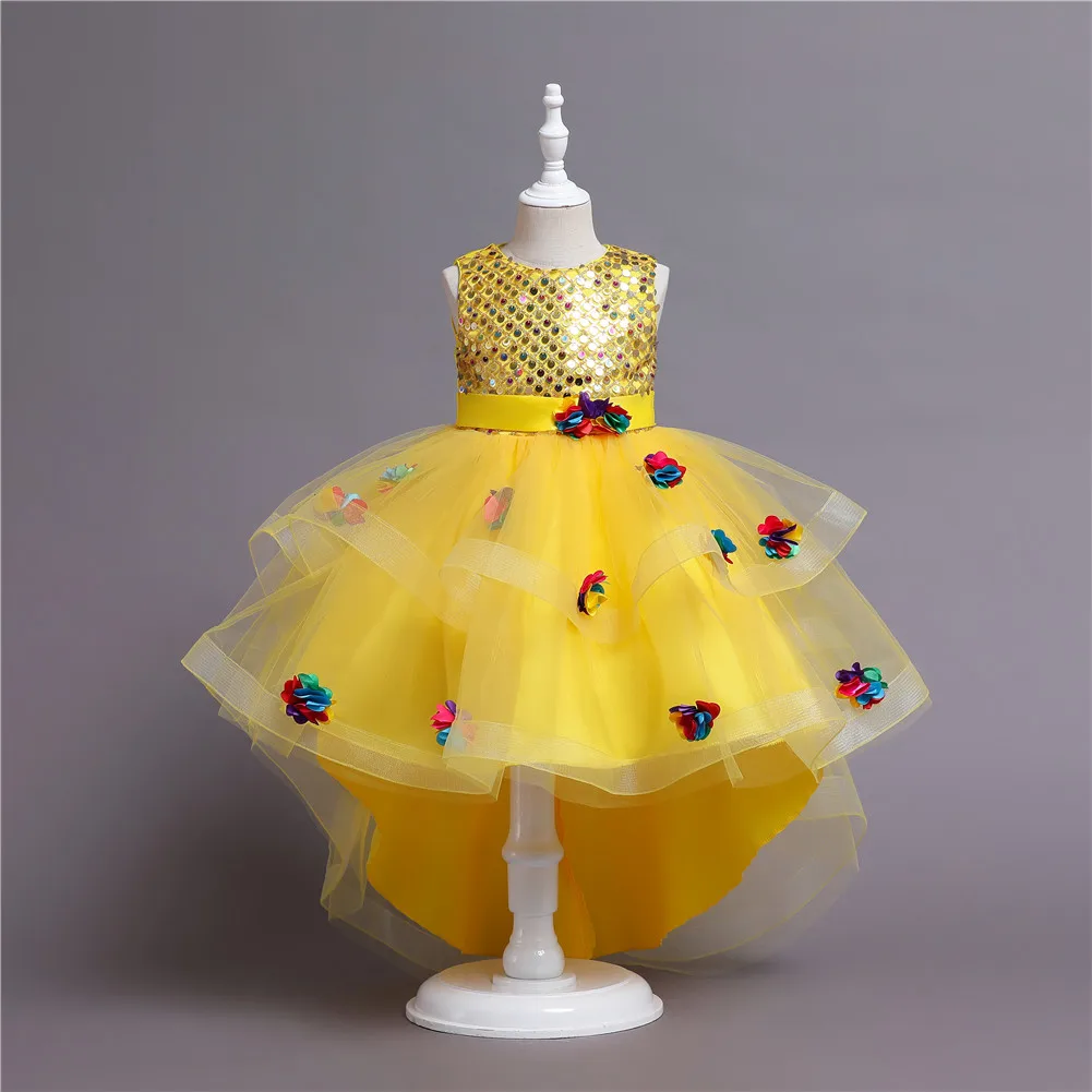 Vestido niña ceremonia largo Manga larga Manga farol Falta Cola Barriba  Natural - vsun.es