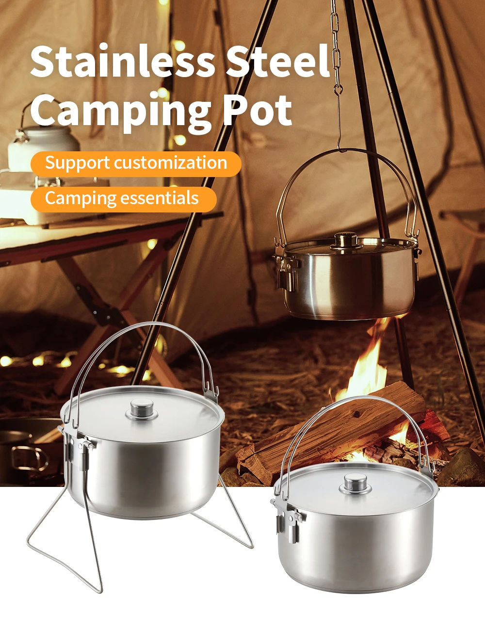 High Quality Top Luxury Stainless Steel Camping Cooking Kit Portable Camping Cookware Kit For Travel details