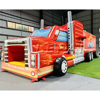 Giant outdoor PVC commercial inflatable obstacle course red truck games for kids adults