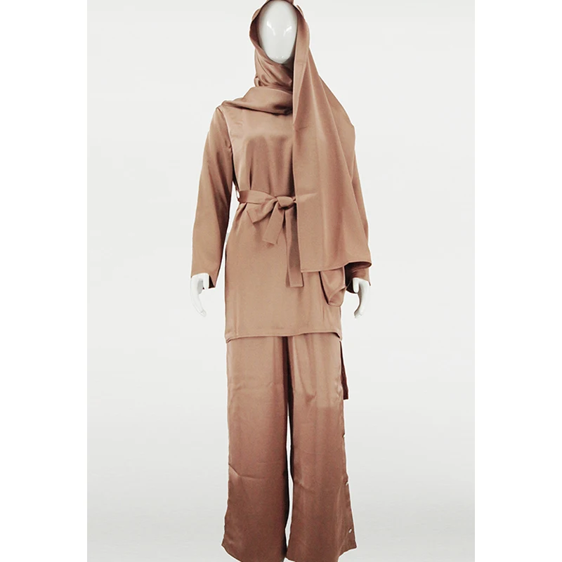 Custom Ladies' Two Piece Set Spring Autumn Solid Color Fashion Slacks Crepe 2 Piece Set Women Muslim