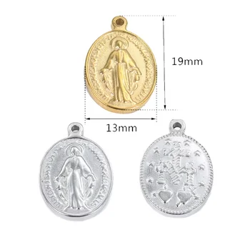 Virgin Mary Charms Gold Plain Stainless Steel Holy Religious Oval Virgin Mary Baby Pin Charms Pendant For DIY Jewelry Making