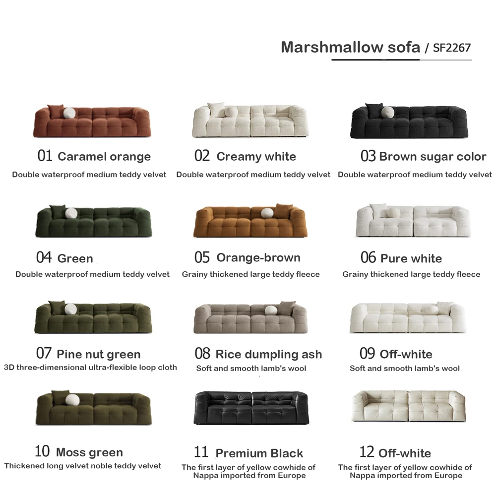 High-end Premium Black Tufting Button Nappa Leather Combination Modular Sectional  Marshmallow Sofa for Villa and Living Room