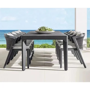 Outdoor Dining Table Set Aluminum Patio Dining Table Rope Dining Chair Outdoor Garden Furniture Sets