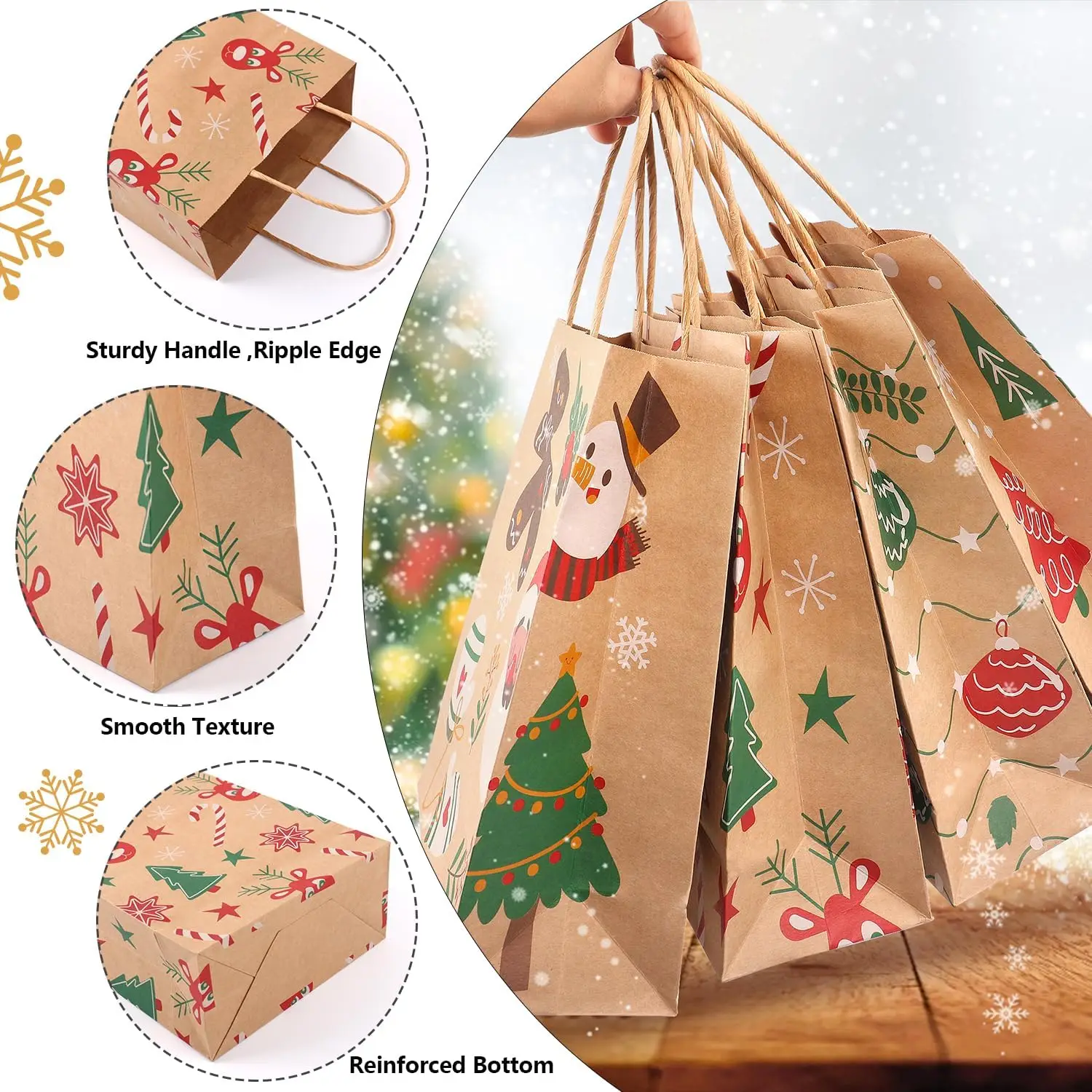 Custom Christmas Kraft Gift Bags with Handles Competitive Price
