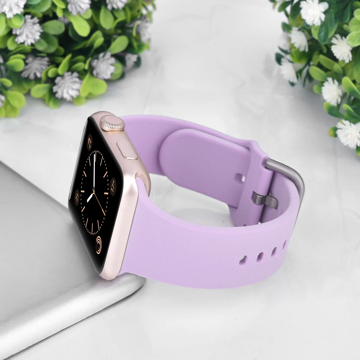 Single Color Silicone Watch Band for Ap-ple Watch Series 4 5 6 SE, fashion Ap-ple Watch Band Silicone