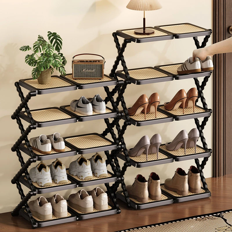 Ράφι παπουτσιών WANUO με βιντεοζωμένο σχέδιο ρούστικου ύφους, οργανωτής παπουτσιών με κεκλιμένη διάταξη, στυλ Boho, για διάδρομο, από πλαστικό
