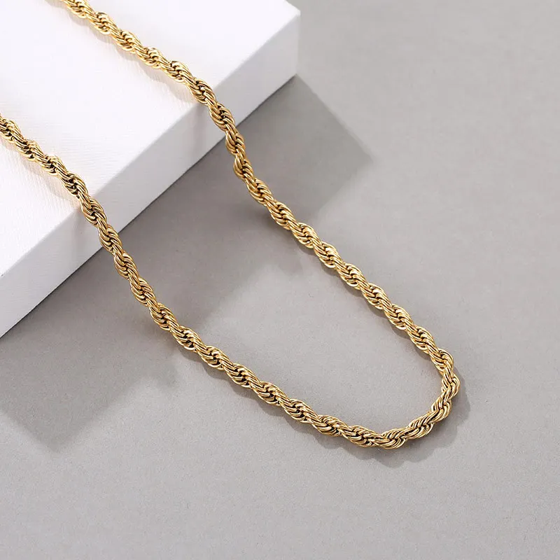 5mm Stainless Steel / Gold Plated / Black Twist Rope Chain Necklaces ...