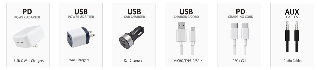 USB Cable,USB Charger,Car Charger,Wireless Charger,PD and QC Fast Charger