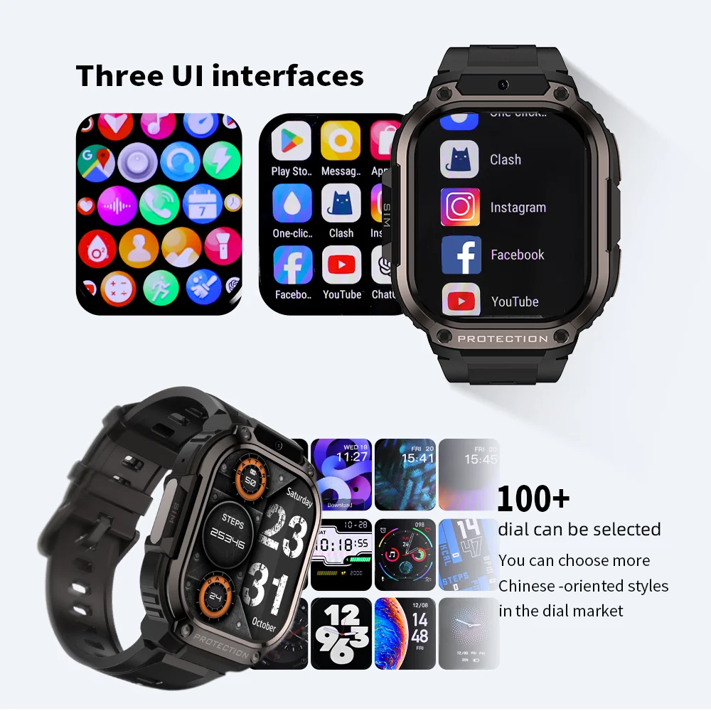 DM63 4G Android Smart Watch With Camera 2.13 Inch Amoled Large Screen Smartwatch 5G Sim Card Support Wifi and App Download