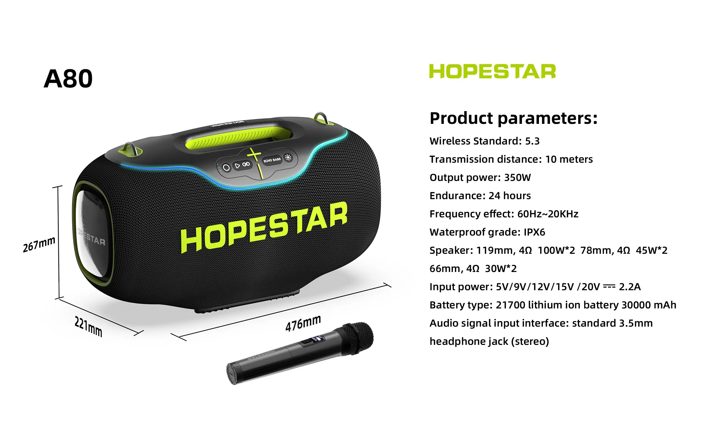Original Hopestar A80 Portable 350W Outdoor Party Speaker