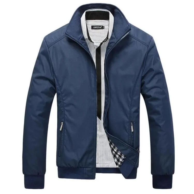 Autumn Winter Men Casual Black Blue Stand Collar Mens outdoor Windbreaker Coat Breathable Zipper Slim Male Jacket_voghion.com