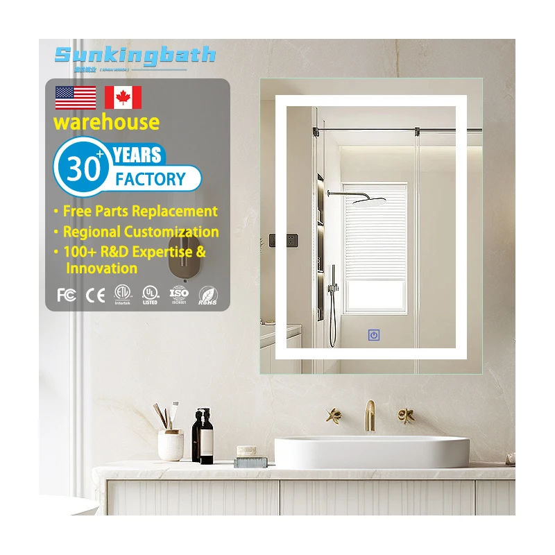 Led Illuminated Anti-Fog Wall Mount Mirrors Customizable Explosion-Proof Mirror Makeup Mirrors for Bathroom Use