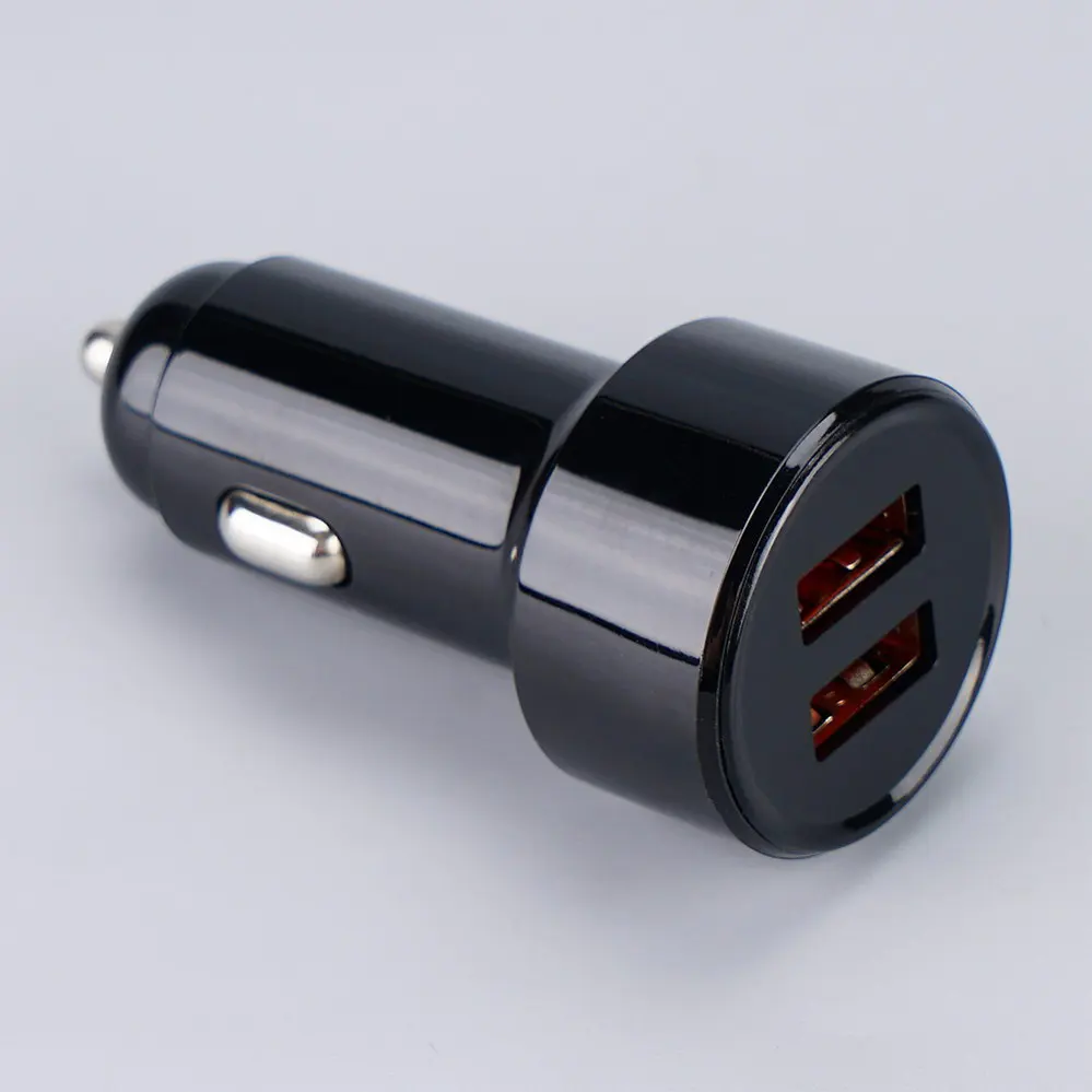  2 USB-A Black Round Car charger DC12V-24V 4021