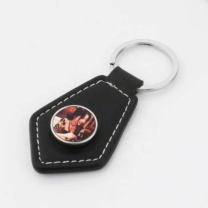 Snap Button Leather Custom Picture Keychains Sublimation Leather Keychain