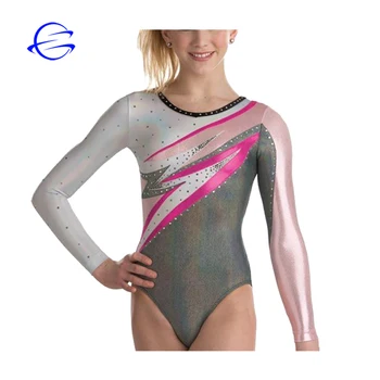 Rhinestones Crystal Patchwork Performance Suit Long Sleeve Gymnastics Leotards Girls