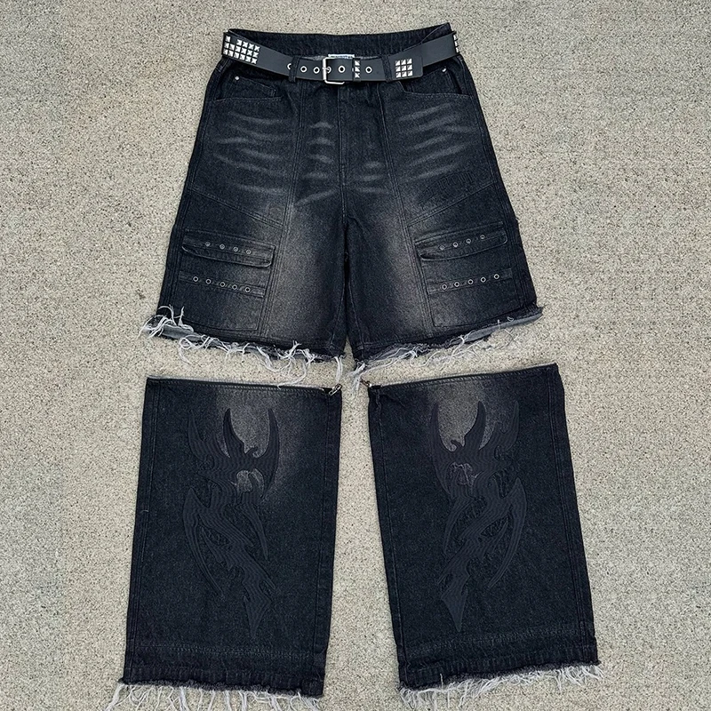 Custom Jeans Manufacturer Straight-leg Baggy Jeans with 3D Print Mid Waist and Embossing Logo for Men